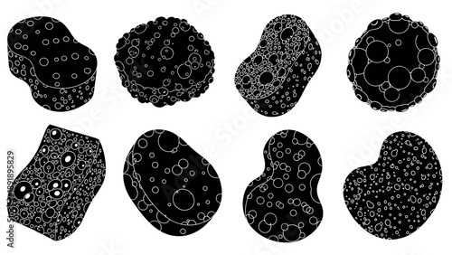 Vector illustrations of various cell structures and microorganisms in different shapes and patterns viewed from a scientific perspective