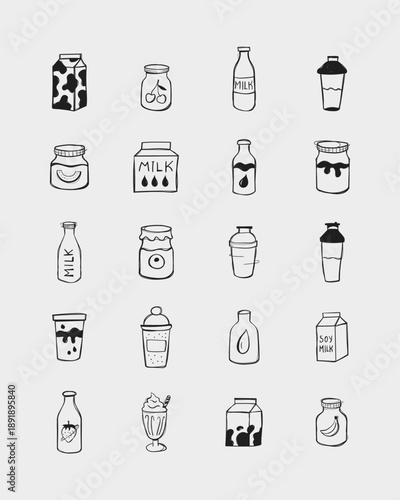 Hand Drawn Milk and Drink Icons Set