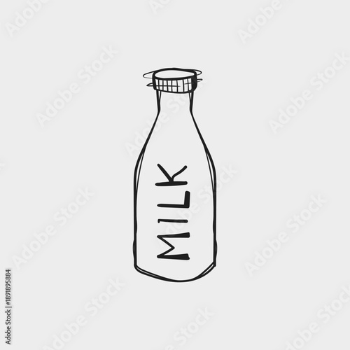 Milk bottle with label hand drawn vector