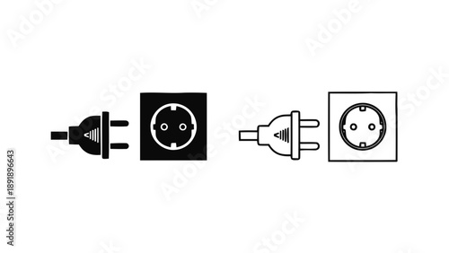Vector illustration of electrical plug and power socket icons, flat design on transparent background
