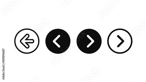 Vector illustration of, on transparent background, a set of navigation arrows, including back and next symbols, for website UI design elements