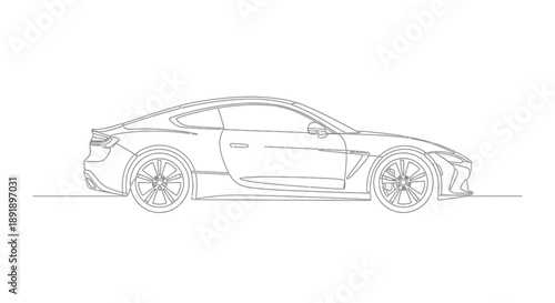 Minimalist line art drawing of a modern luxury sports car, viewed from the side, on a white background.