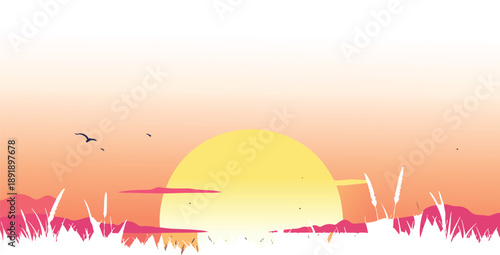 Sunset Sky Gradient Suggesting the Sound of Crickets Through Motion Cues Representing Tranquility, Nature, and Sensory Concept