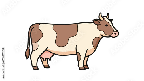 Illustration of a Brown and White Spotted Cow Standing Profile