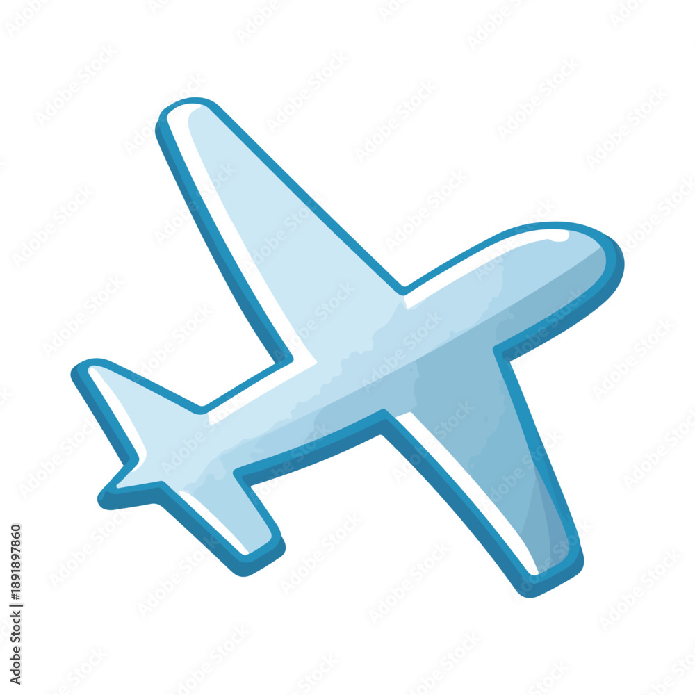 Fototapeta premium Airplane Icon Blue Watercolor Style on White Background