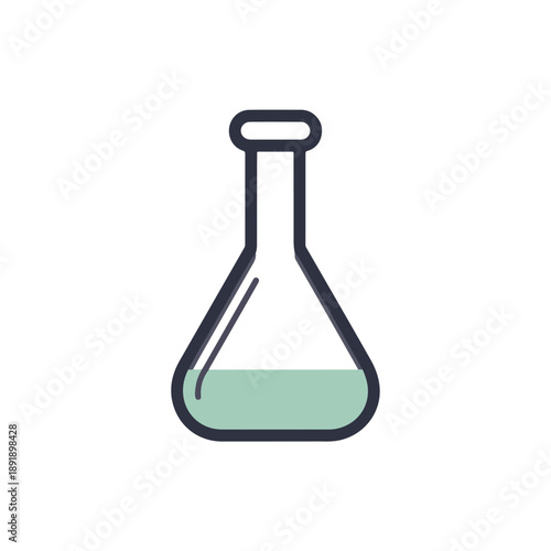 Laboratory Flask Illustration with Light Teal Liquid, Science Concept