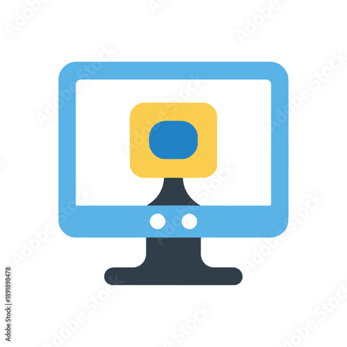 Minimalist Blue Computer Monitor Icon on White Background