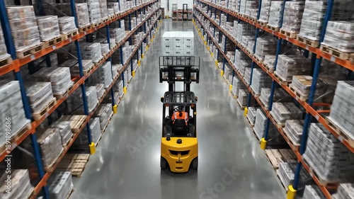 Warehouse forklift moving boxes