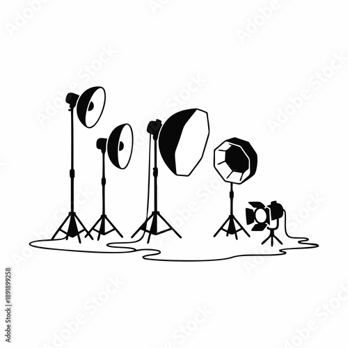 Professional Photography Studio Lighting Equipment Set Vector Illustration