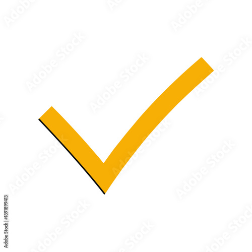 Yellow Check Mark with Black Outline on White Background