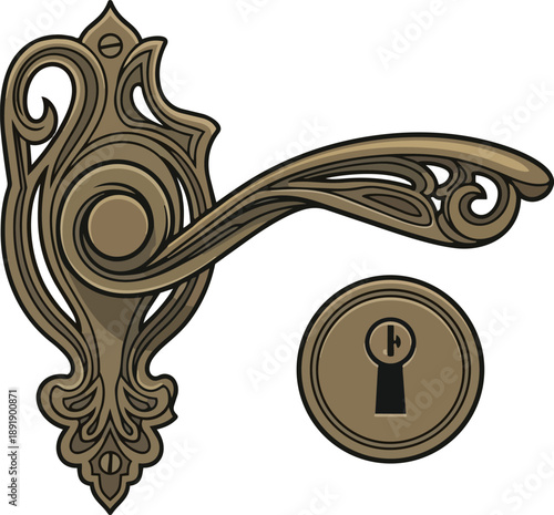 Ornate Brass Door Handle and Lock.