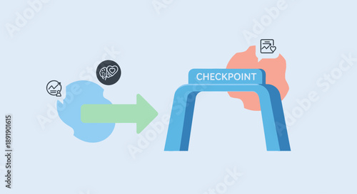Conceptual illustration of data transfer through a security checkpoint.