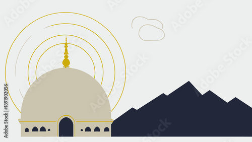 Serene Ramadan animation with mosque, crescent moon, lanterns illustrating peaceful Islamic tradition and spiritual journey