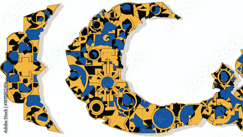 Crescent moon symbolizing Ramadan with Islamic patterns, minimalist design for Muslim culture, spiritual atmosphere, and peaceful ambiance