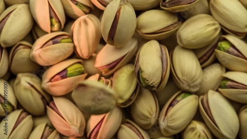 Close up of pistachio nuts falling in motion