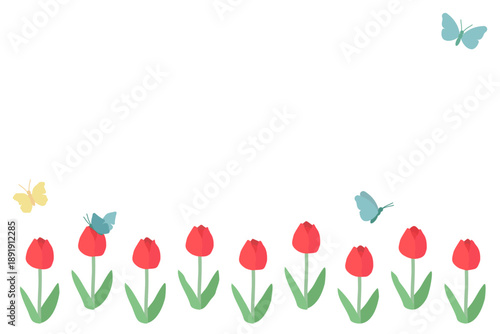 蝶々とチューリップのシンプルな背景