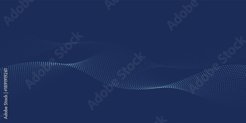 Modern abstract background featuring a digital wave made of glowing dots over a dark blue theme ideal for web and design use