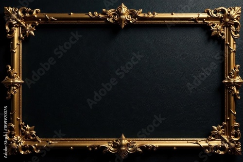 Intricate gold filigree frame, textured black backdrop, intricate, gold texture