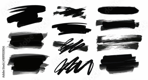 Abstract Black Ink Brush Strokes and Swipes Collection.