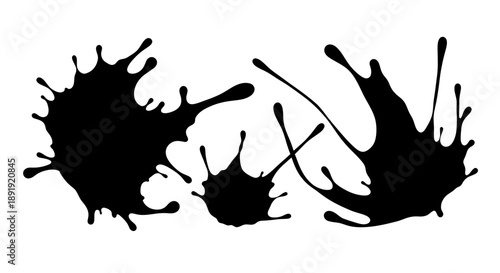 Abstract Black Ink Splatters and Paint Blots Collection.