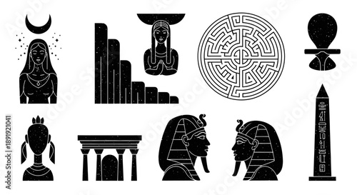 Ancient Egyptian Symbols and Figures Collection.