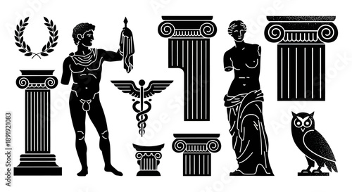 Ancient Greek Mythology and Architecture Elements Collection.