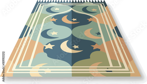 An intricately designed calendar featuring celestial bodies and abstract shapes in a traditional pattern viewed from directly above