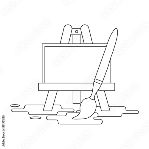 Creative art easel with paintbrush line art vector icon. Minimal hand-drawn illustration for education, school, art studio, creative design concepts, and artistic learning materials.