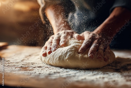 Hands dough. man hands making dough for pizza. Cooking dough for bread and pie