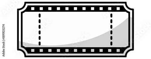 Blank cinema ticket stub features filmstrip perforations and a scalloped edge.