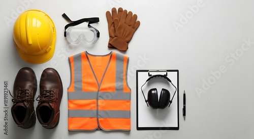 Safety Gear and Equipment Arranged Neatly for Industrial Work Preparation