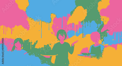 Vibrant People Dancing Together in a Colorful Environment from a High Angle View