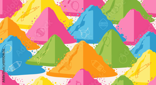 Colorful powder heaps scattered on surface, creating vibrant illustration pattern