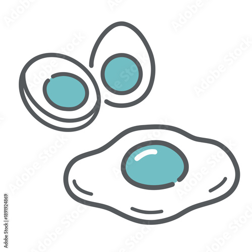ゆで卵と目玉焼きのイラストセット（タンパク質食材）