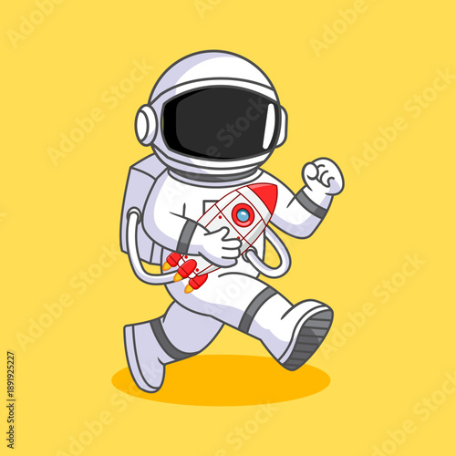 Running Astronaut Holding a Rocket Vector Illustration Cartoon Design