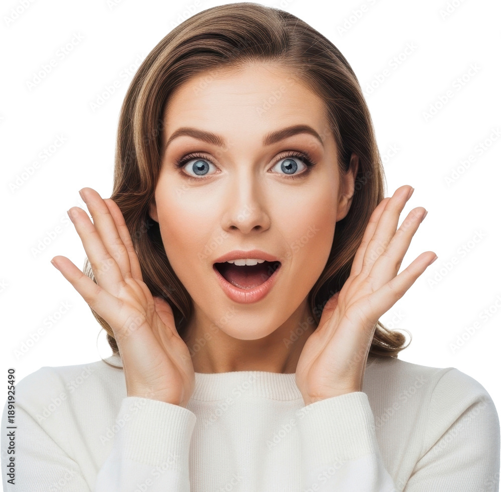 Fototapeta premium Surprised Woman with Hands on Face.