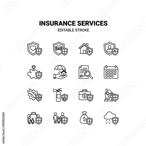 Insurance services set icon flat vector design.