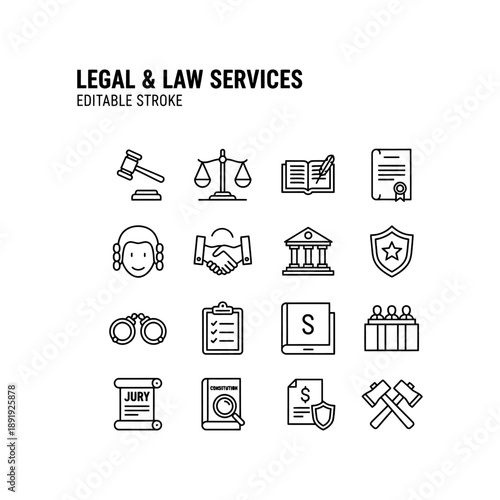 Legal and law services set icon flat vector design.
