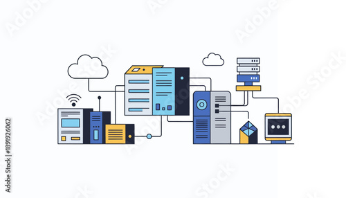 Cloud Computing Network Infrastructure Diagram Illustration.