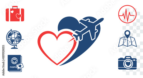 Airplane Heart Medical Travel Tourism Icon.