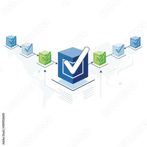 Blue Cube with Checkmark and Connected Cubes.