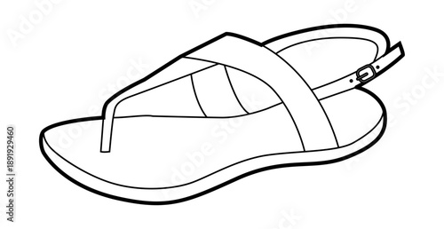 Thong sandal shoe women single line. Ankle strap flip flop sandal for pool vacation relaxed look. Technical fashion illustration CAD mockup clean vector man unisex isolated modern style.