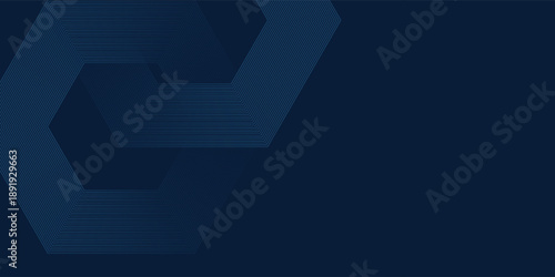 Abstract dark blue background with shining geometric lines. Modern shiny blue hexagon lines pattern. Technology futuristic concept. Suit for poster, banner, brochure, cover, flyer. Vector illustration