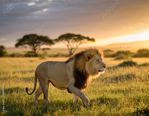 Wallpaper Mural Majestic African Lion Walking Across Savannah at Sunrise Torontodigital.ca