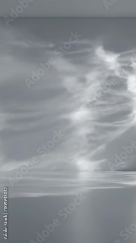 Sunlit Caustics on Wall A warm, desaturated light filters through an unseen window, creating slowly shifting caustic patterns across a smooth, minimalist interior wall.