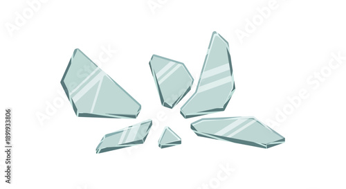 Shattered glass fragments in a scattered arrangement, viewed from directly above