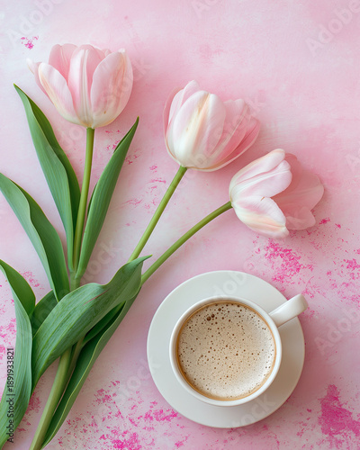 Kartka z życzeniami na międzynarodowy dzień kobiet. Kobieta i tulipany. © Paweł Ziółkowski