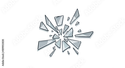 Shattered glass illustration with sharp fragments radiating from the center in a graphic design