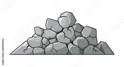 A pile of gray rocks or stones illustration viewed from the side in a simple graphic style