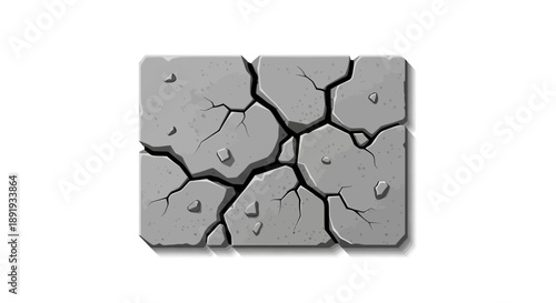 Cracked surface texture illustration viewed from directly above showing damage and wear on a gray rectangular object